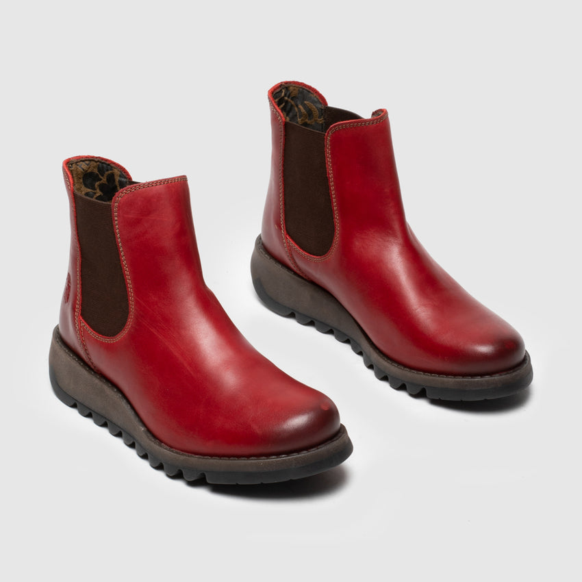 Fly salv red leather chelsea ankle boot