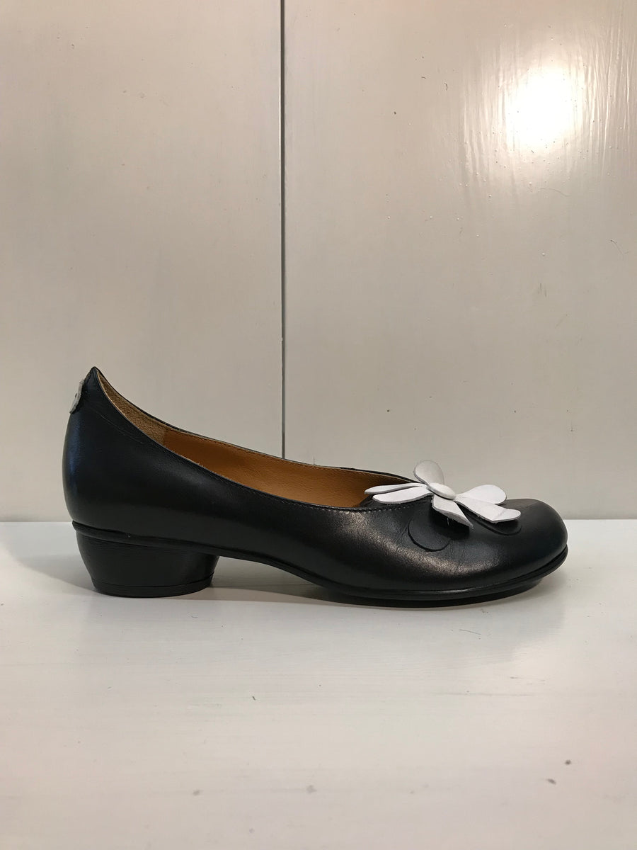 Vladi 360 black and white leather flower slip on shoe – Imeldas Shoes ...