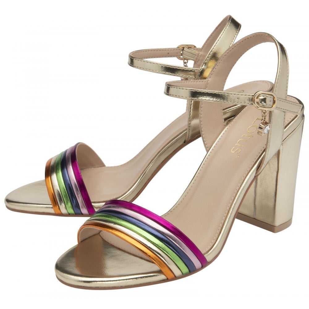 Lotus Blanca Gold/Rainbow Heeled Sandals