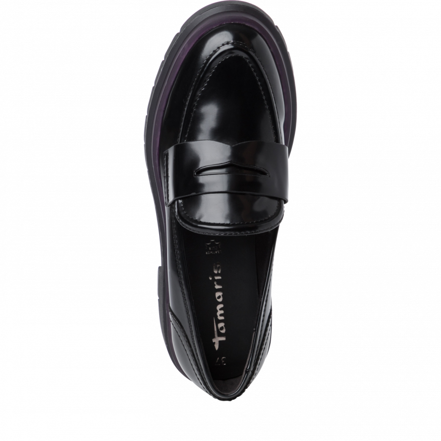 Tamaris 1-24702 slip on black brush loafer - Imeldas Shoes Norwich