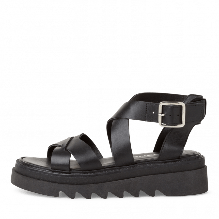 Tamaris 1-1-287303-28 black platform sandal - Imeldas Shoes Norwich