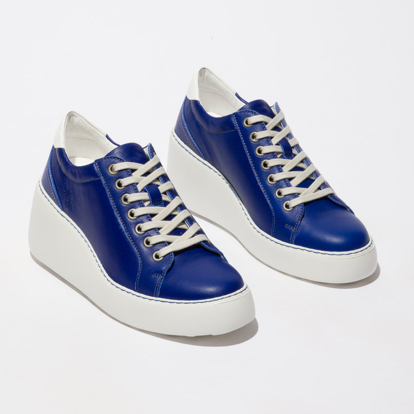 Fly London Dile blue platform lace up trainer - Imeldas Shoes Norwich